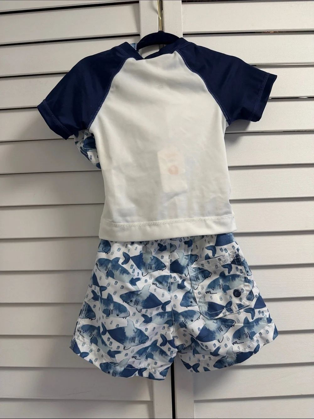 Gymboree Baby Boy Shark Swimsuit Set 4PC Rash Guard Trunks Hat Sandals 3-6M NWT